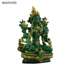 1 pc Resin painted green Tara Bodhisattva Buddha Statue Sculpture Crafts Feng Shui Accessories sacrifice pray for auspiciousness