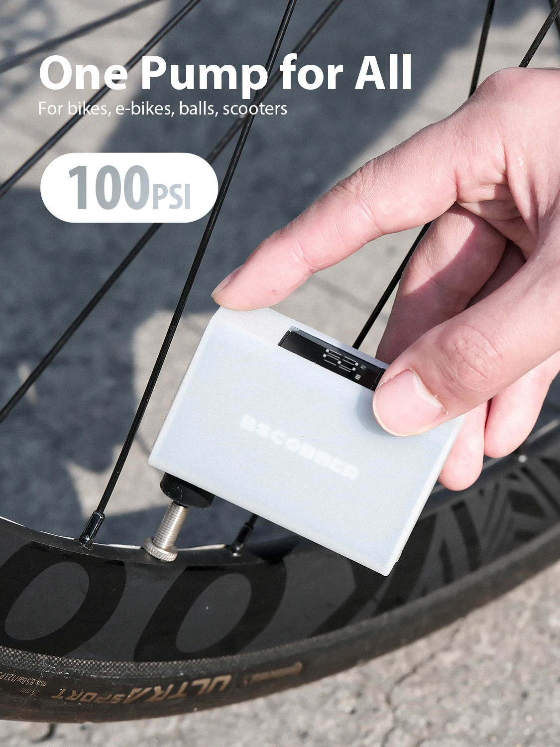BSCOBBER Tragbare Luftpumpe A3S Fahrrad Digitalanzeige Schrader Presta Reifen Elektrischer Reifenfüller 120PSI Minipumpe – Detail 5