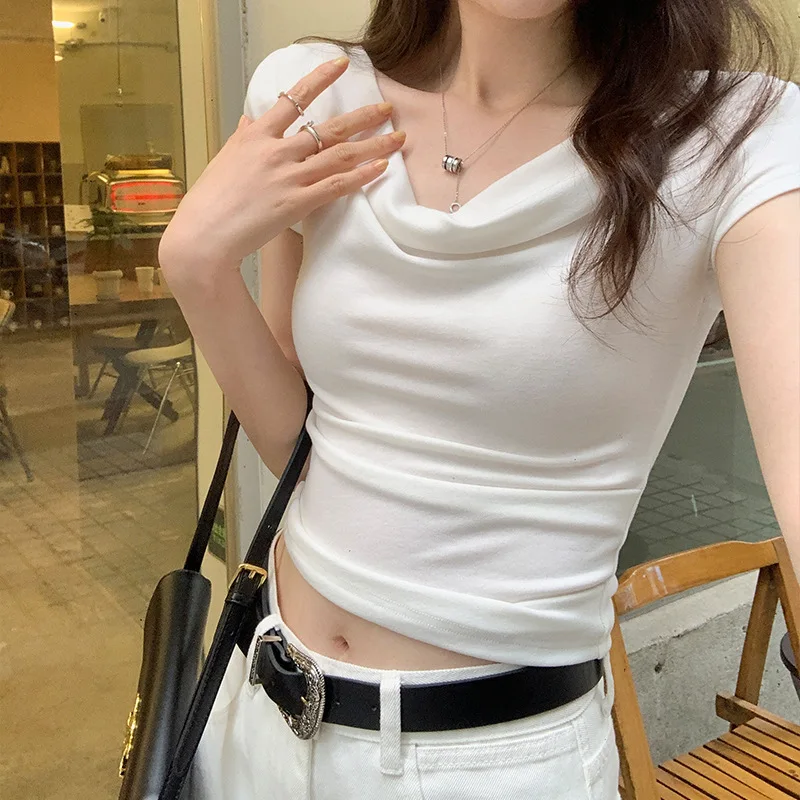 Y2K 티셔츠 여성 오프 어깨 반팔 섹시한 자르기 탑 여름 슬림 핫 소녀 티 셔츠 여성 한국어 패션 티셔츠 여성