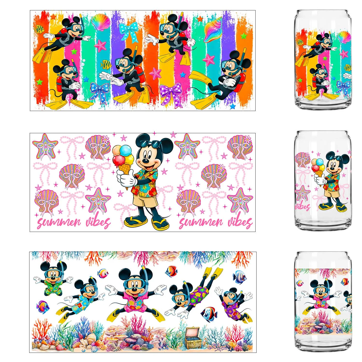 Cute Summer Style Cartoon UV DTF Transfer Sticker DIY Decals 3D transfers uvdtf stickers 16oz uv dtf cup wraps