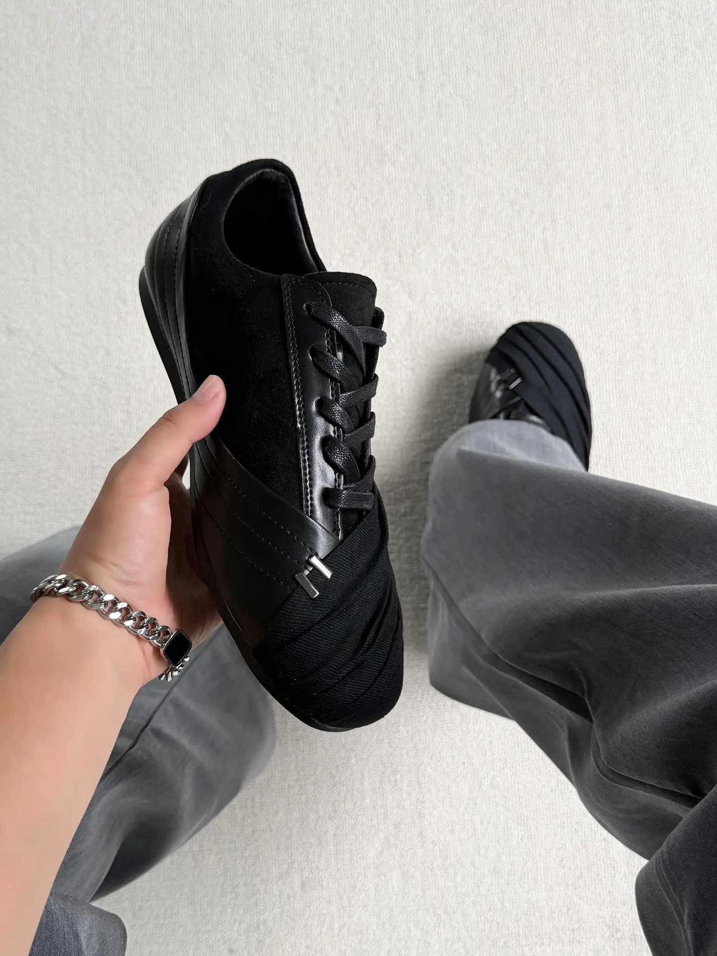 Avant-Garde Men's Sneakers with Ruched Fabric Overlay Genuine Leather & Suede Low-Top Shoes with Sleek Rubber Sole Casual Shoes