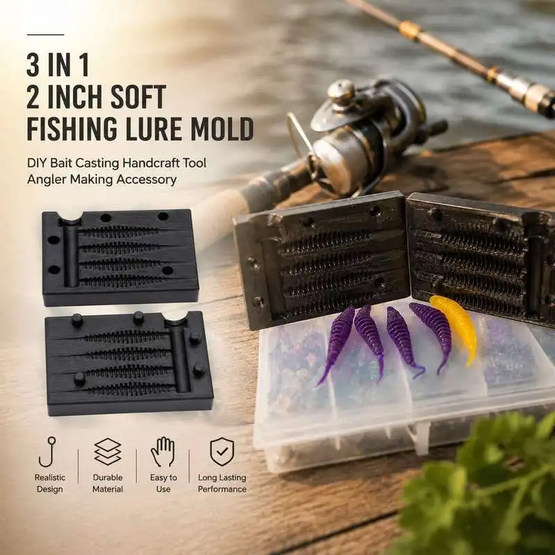 3-in-1 2 Inch Soft Fishing Lure Mold, Multi Cavity Bait Making Tool for Angler