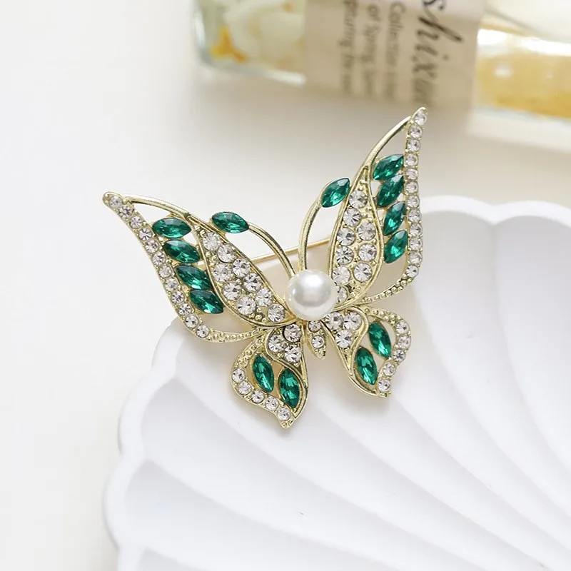 1 PCS butterfly rhinestone boutonnier brooch women's high-end temperament chest flower pin trend accessories clothing accessory