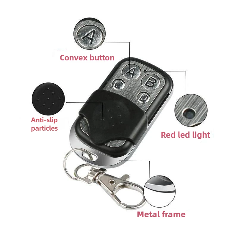 433MHz Wireless Copy Remote Control, Metal Four-Button Remote for Garage and Roller Shutter Doors with Code Cloning