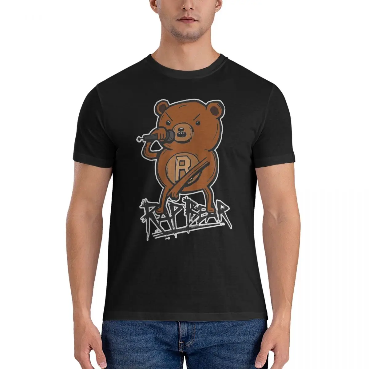 Rap Bear T-Shirts Men Adventure Cartoon Time Fun Cotton Tees Round Neck Short Sleeve T Shirt New Arrival Clothes