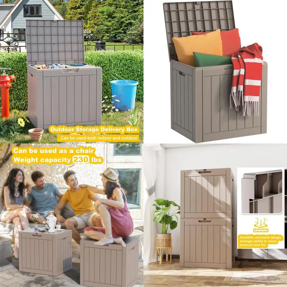 

Влагозащищенный садовый ящик для хранения на открытом воздухе, 30 галлонов, с замком, для садовой мебели и инструментов (серый)