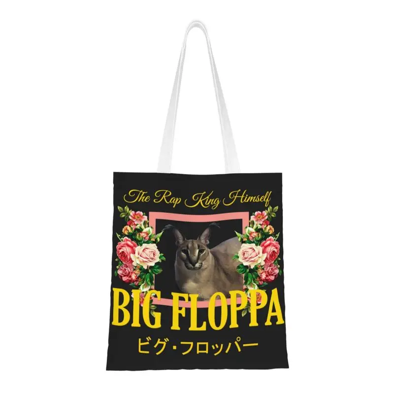 Big Floppa Floral Aesthetic Grocery Tote Shopping Bag donna Kawaii Cat Canvas Shopper borsa a tracolla borse di grande capacità