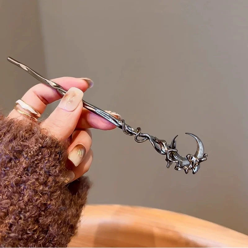 2 قطع جديد النمط الصيني القمر دبوس الشعر الإناث تصميم واضح وبارد إكسسوارات الشعر الحديثة بسيطة عموم دبوس الشعر الإناث