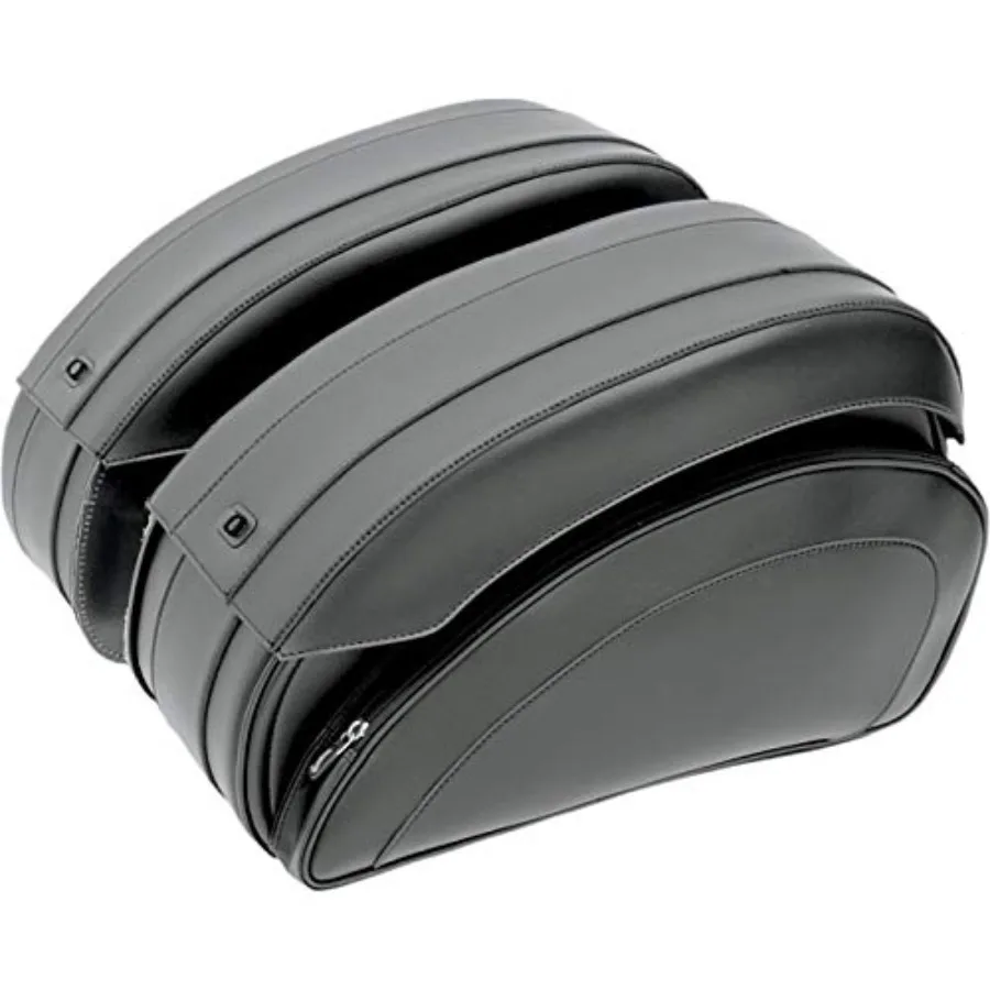 Cruis'n Deluxe Saddlebag for motorcycle, durable black vinyl, weather-resistant, spacious dual-compartment design with secure z