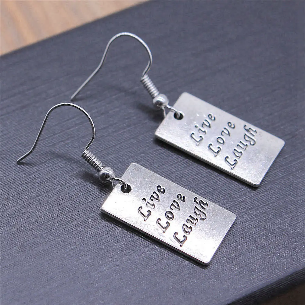 1pair Rectangular Double Sided Live Love Laugh earrings set pack Phone pendant Supplies for jewelry popular hook Size 18x19mm