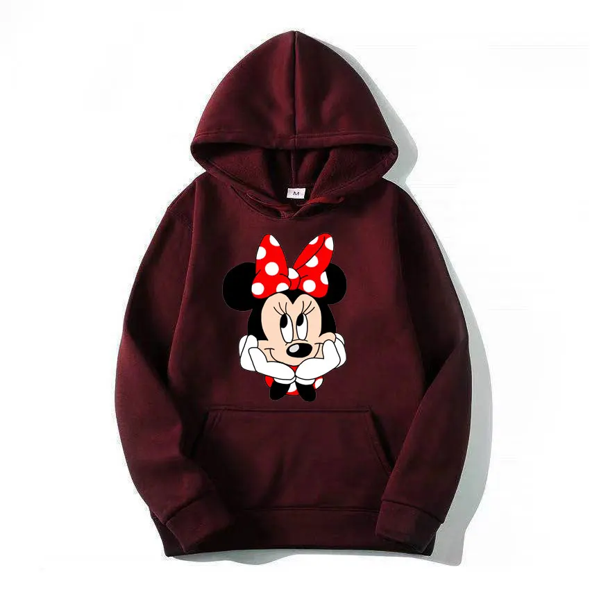 Minnie Mouse Red Women Hoodie Cartoon Anime Men Oversized Sweatshirt 2024 New Fashion Spring Autumn Couple Pullover Tops