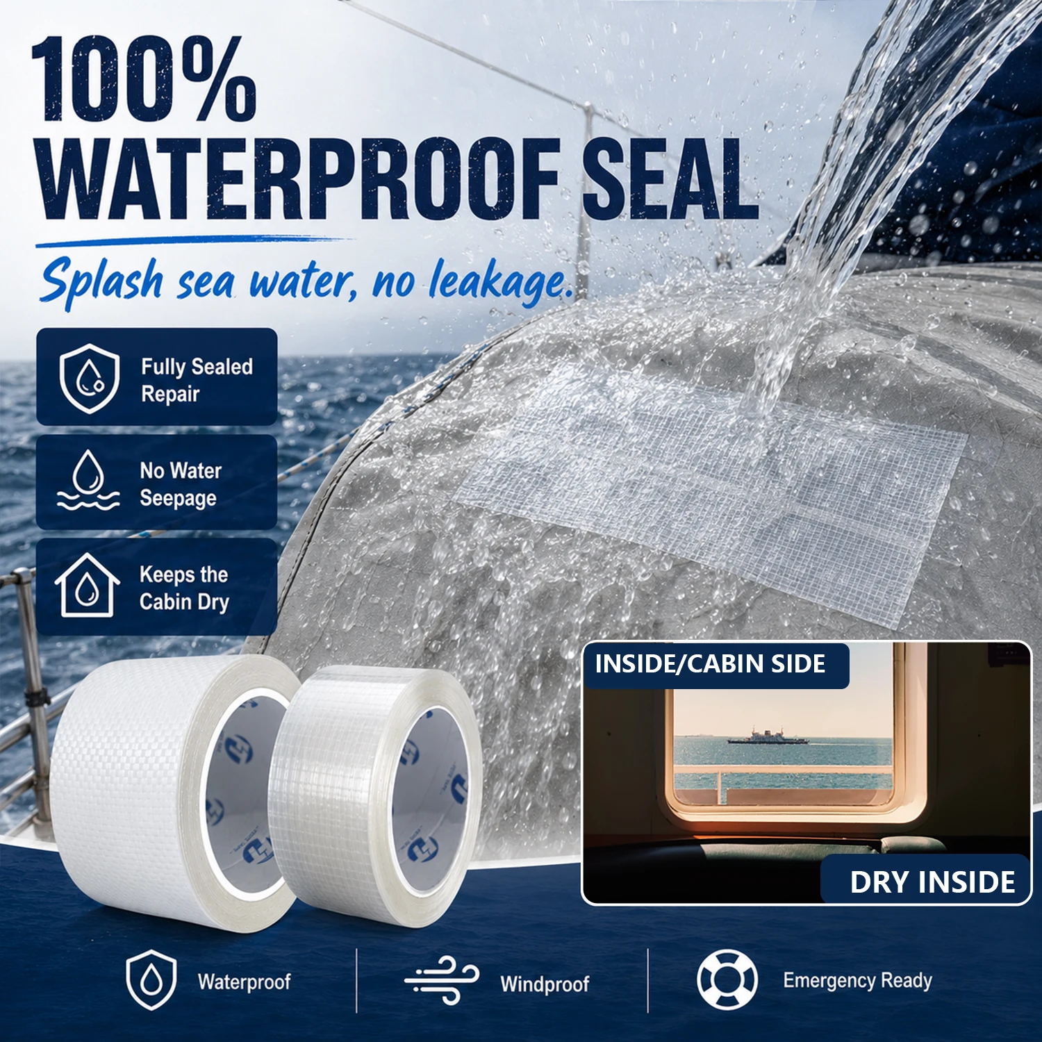 Reparaturband aus Segeltuch in Marinequalität, superstark klebend, wasserdicht, UV-beständig, für Bootssegel, Abdeckungen, robuste Reparatur von Rissen – Detail 5