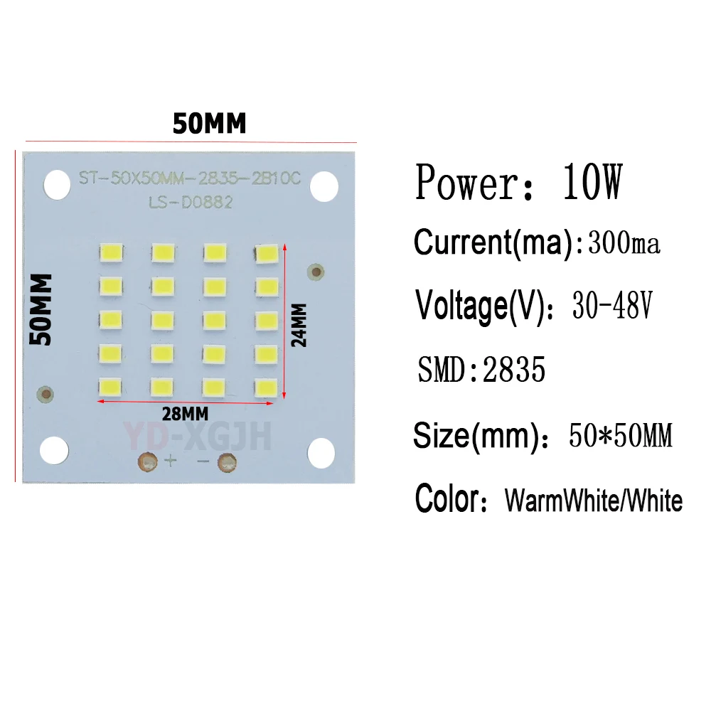 SMD 2835 led PCB board 100% Full Power LED Light  50x50MM 10W White warm 1000LM 20PCS Chip leds  for lighting source floodlight