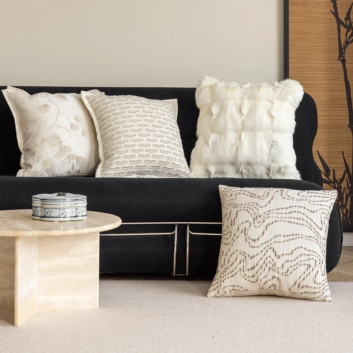 French Luxury Relies on Cushion Covers Oat Beige Three-dimensional Texture Jacquard Pillow Cover Modern Home Decor