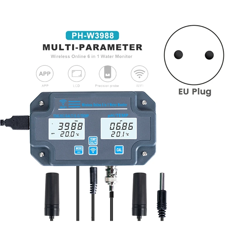 6-In-1 Digital Water Analyzer PH/EC/TDS/Salt/Gross Weight/Temperature Recording Online Wifi Water Quality Monitor Promotion