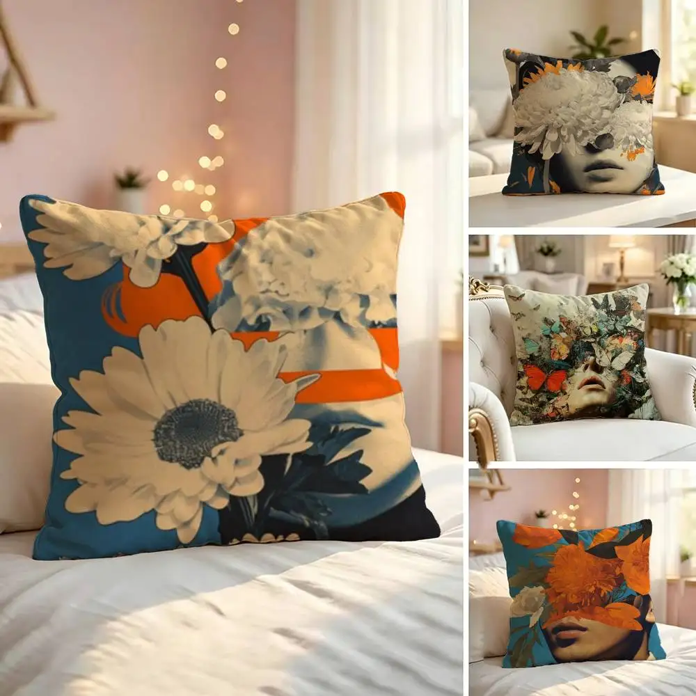 Chrysanthemum P-Portrait Pillow Case Sofa Living Room for Bedroom Headboard Backrest Cushion Square Nap Time