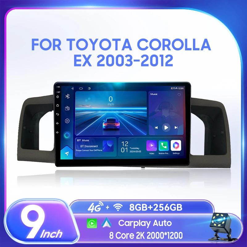 For TOYOTA COROLLA EX 2003-2012 9 inch Car Radio Navigation Multimedia System Wireless CarPlay 4G+WIFI GPS DVD Radio Player