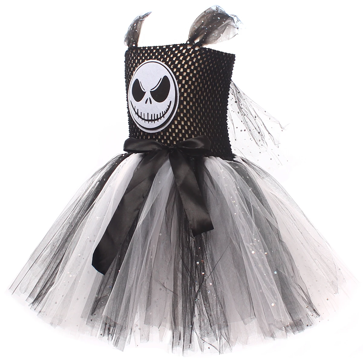 Nightmare Before Christmas Jack Kostüm Mädchen Halloween Skelett-Tutu-Kleid Kinder Cosplay Schwarz-Weiß Geister-Grusel-Outfits – Detail 12