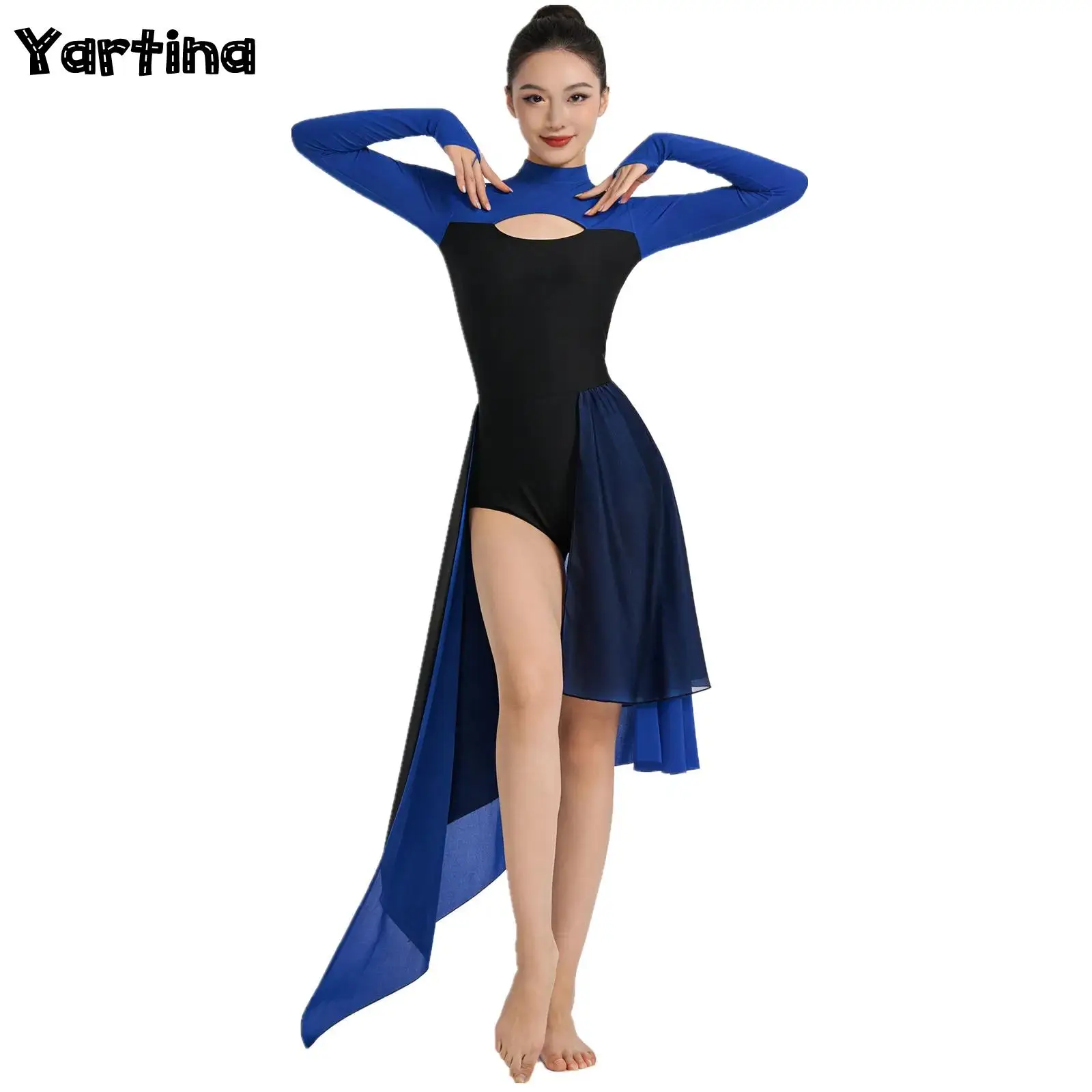Women Adult Ballet Lyrical Dance Bodysuit Dresses Cutout Backless Gymnastics Leotard Artistic Figure Skating Dance Body Costumes