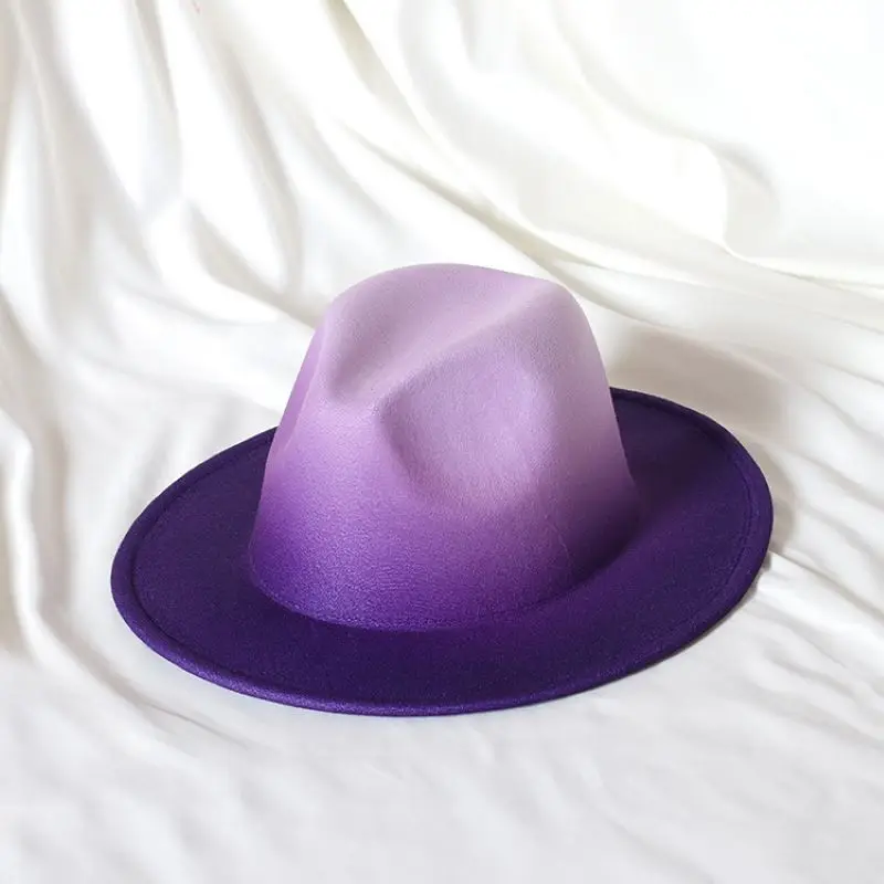 Gradient top hat flat brimmed jazz top hat two-tone Panama felt hat men's and women's tweed hat for diy