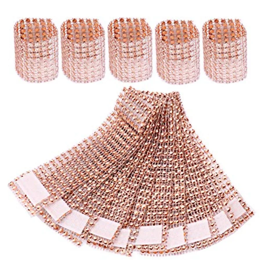 Rhinestone Napkin Rings Napkin Mesh Wedding Adornment, Napkin Holder for Banquet Birthday Wedding Party Rose 60 Pcs
