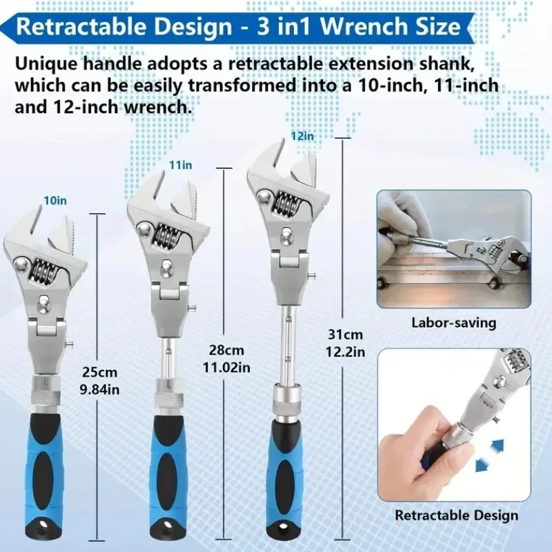 5 In 1 Adjustable Torque Universal Ratcheting Wrench Maintenance 180 Degree Folding 10-Inch Pulley With Rotating Head Hand Tools