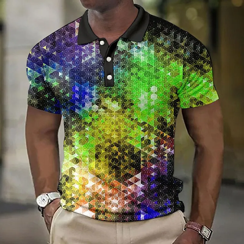 

Luxury Men'S Polo T-Shirt 3d Fish Scale Print Loose Oversized Shirt Street Casual Short Sleeved Tops High-Quality Men'S Clothing