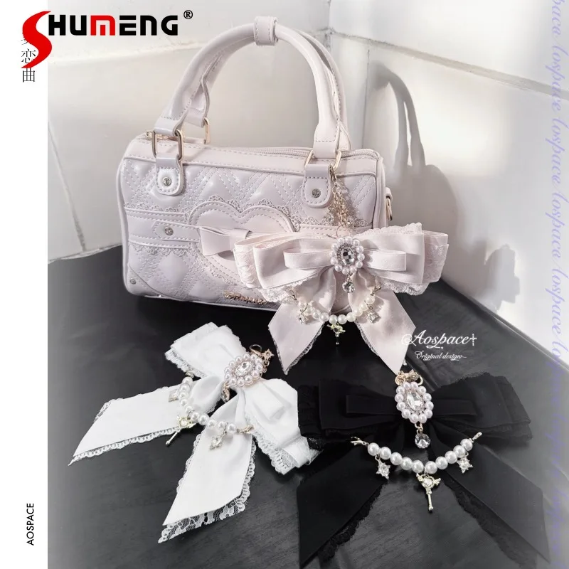 

Lolita Sweet Cute Shopping Bags Japanese Plaid Love Water Diamond Bow Versatile Shoulder Bag Ancient Handheld Diagonal Cross Bag