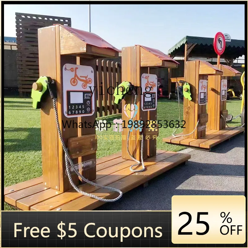 

ZZ Children Play House Toy Simulation Outdoor Wooden Gas Station Kindergarten Traffic Riding