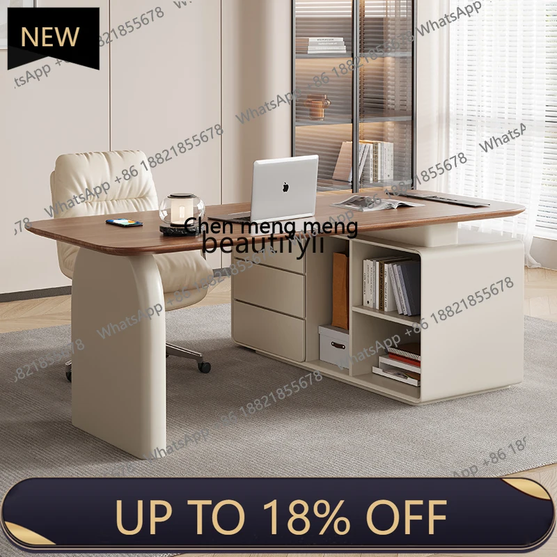 

P178 Cream style retro home writing desk corner computer table light luxury modern all solid wood desk