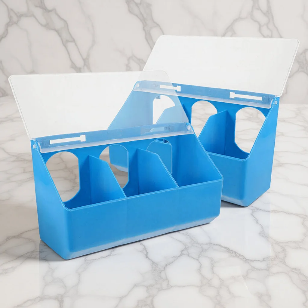 

2Pcs Poultry Pigeon Feeder Blue Multi-Purpose Hanging Feeding Bowl Food Water Grit Dispenser for Bird Cage Peigeon Feeder