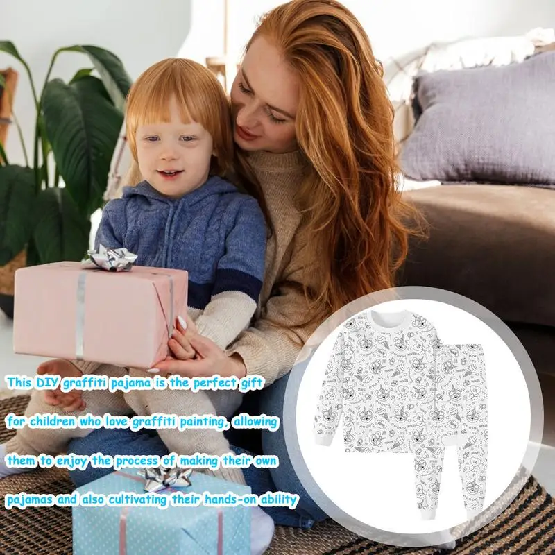 Coloring Pajama Set Kids Long Sleeve Top And Pants Pjs Kids Art Color Your Own Pajama Handicraft Toys DIY Kid Crafts For Kids