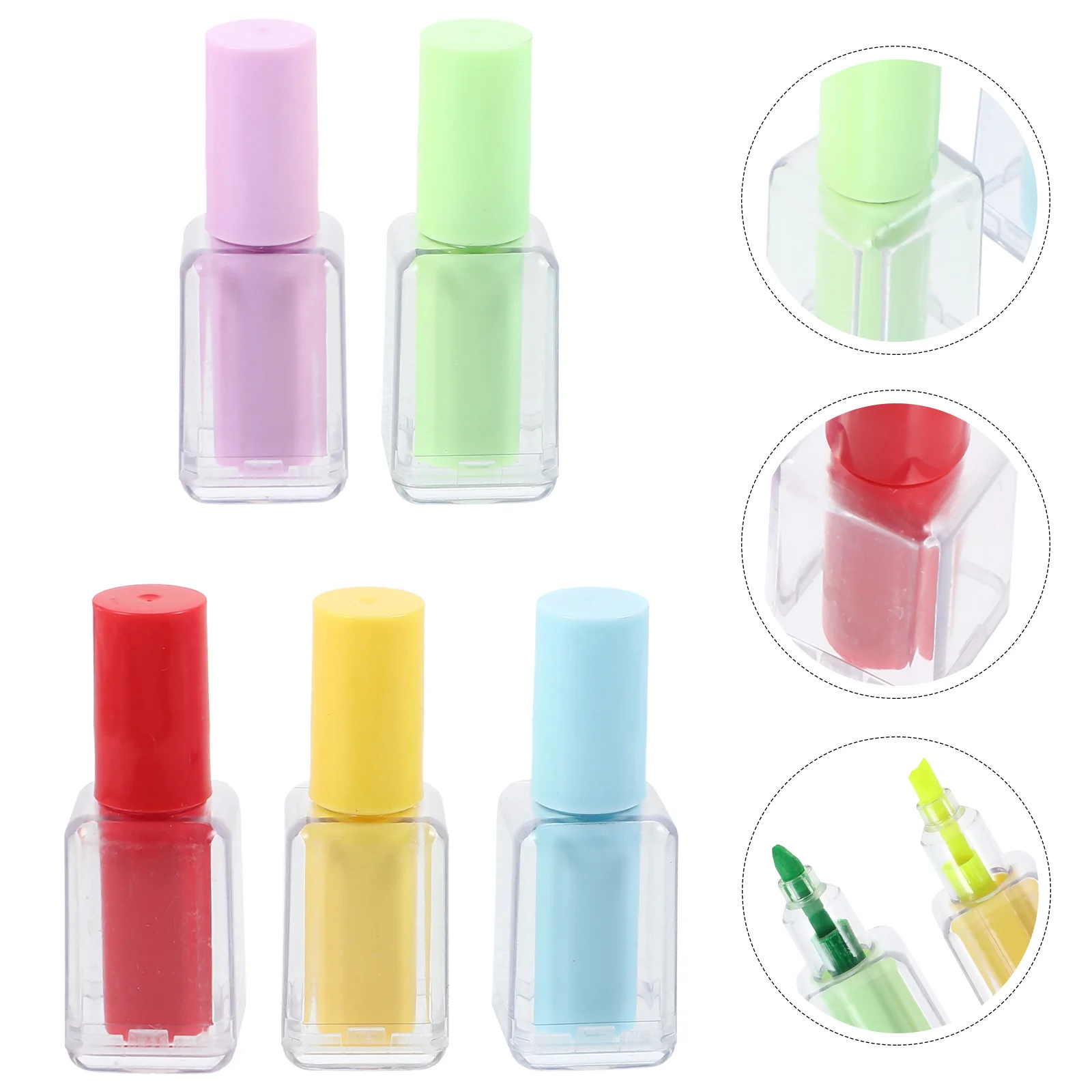 5 Pcs Cartoon Highlighter Students Stationery Highlighters Modeling Materials Nail Polish Shape Mini Plastic Pen Markers