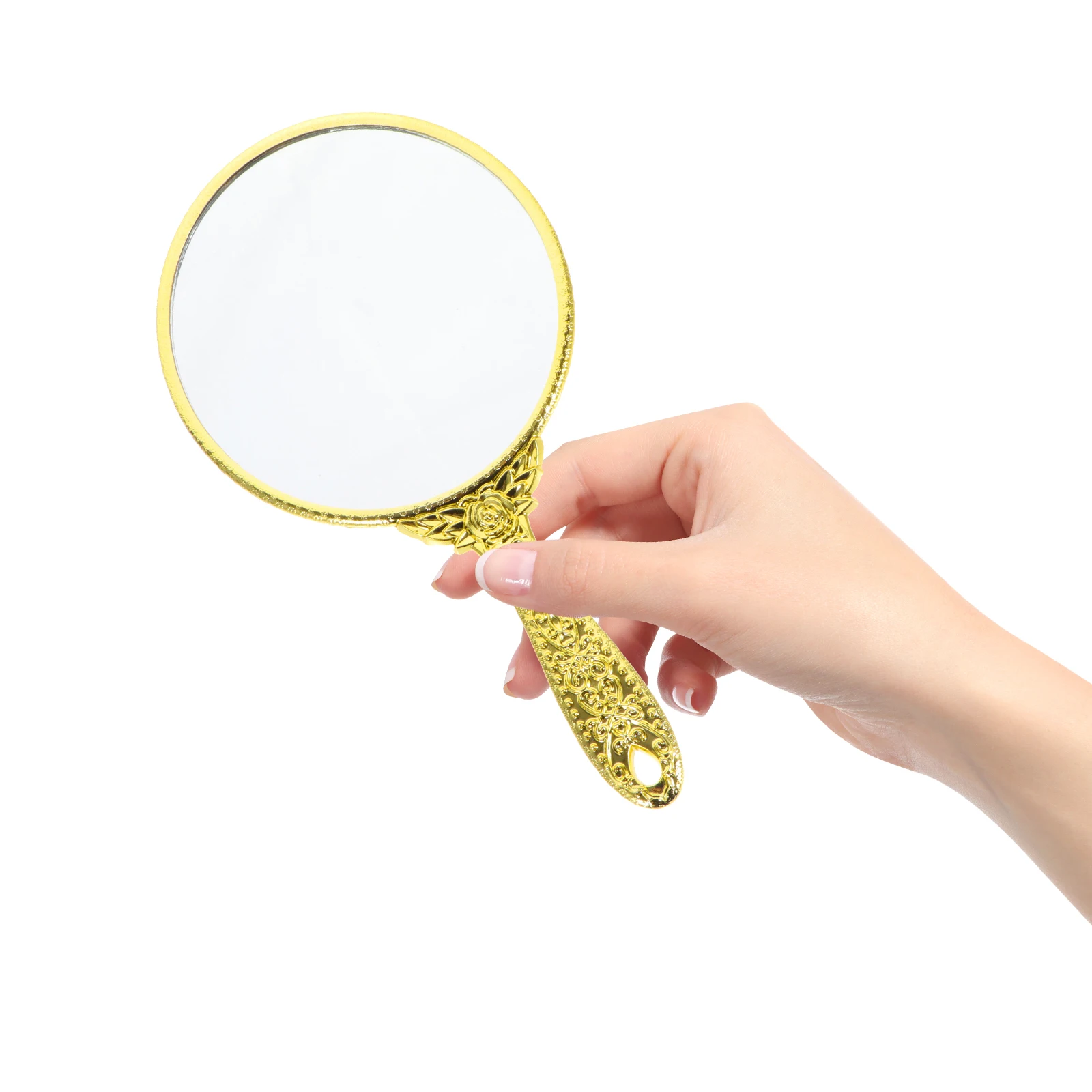 

Compact Rose Handle Handheld Mirror High Definition Reflective Surface Portable Makeup Mirror for Women Fashion Accessory