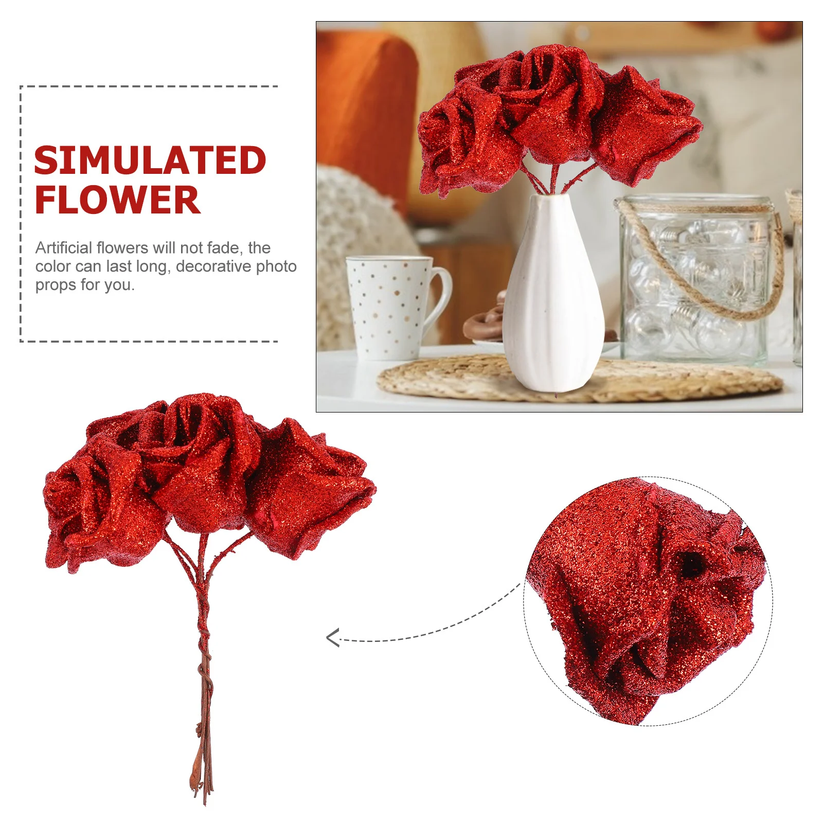 

50 Pcs Weddings Crystal Rose Artificial Flowers Fake Bulk Indoor Faux Roses Mother