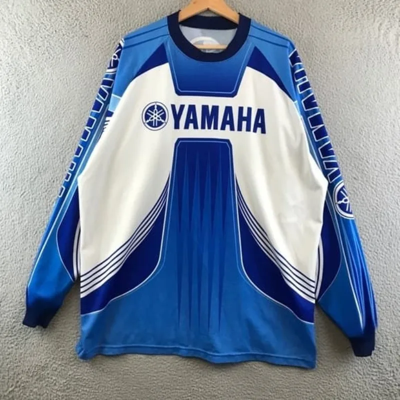 Summer Yamaha Hot Blue and White Fashionable Long Sleeve T-shirt for Men and Women Trendy Large Motorcycle Cycling Shirt
