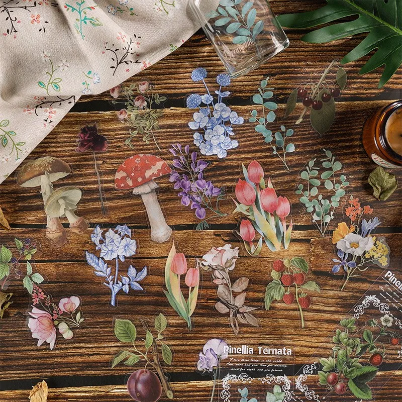 40 Pcs Natural Flower Mushroom Eucalyptus Stickers Self-Adhesive Scrapbooking Stickers for Journal Supplies Adult Card Making