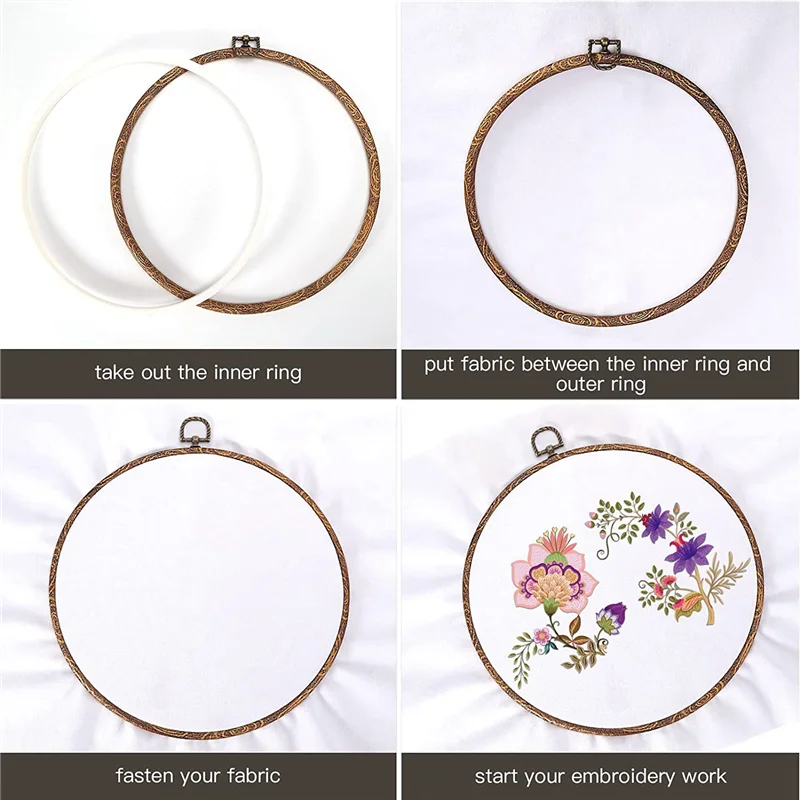 

A60I 4 Pieces 8.4 Inch Embroidery Hoops Imitated Wood Display Frame Bulk Circle Embroidery Hoops