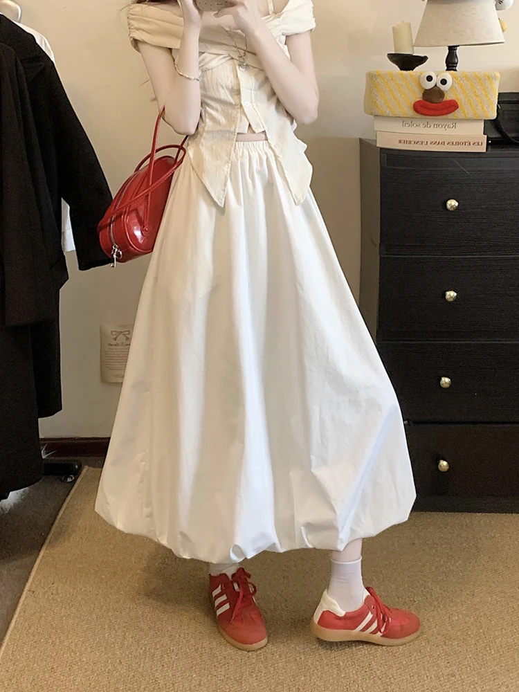 

Весна 2026: Модная женская юбка А-силуэта с высокой талией и драпировкой, белая, из новой весенней коллекции в корейском стиле