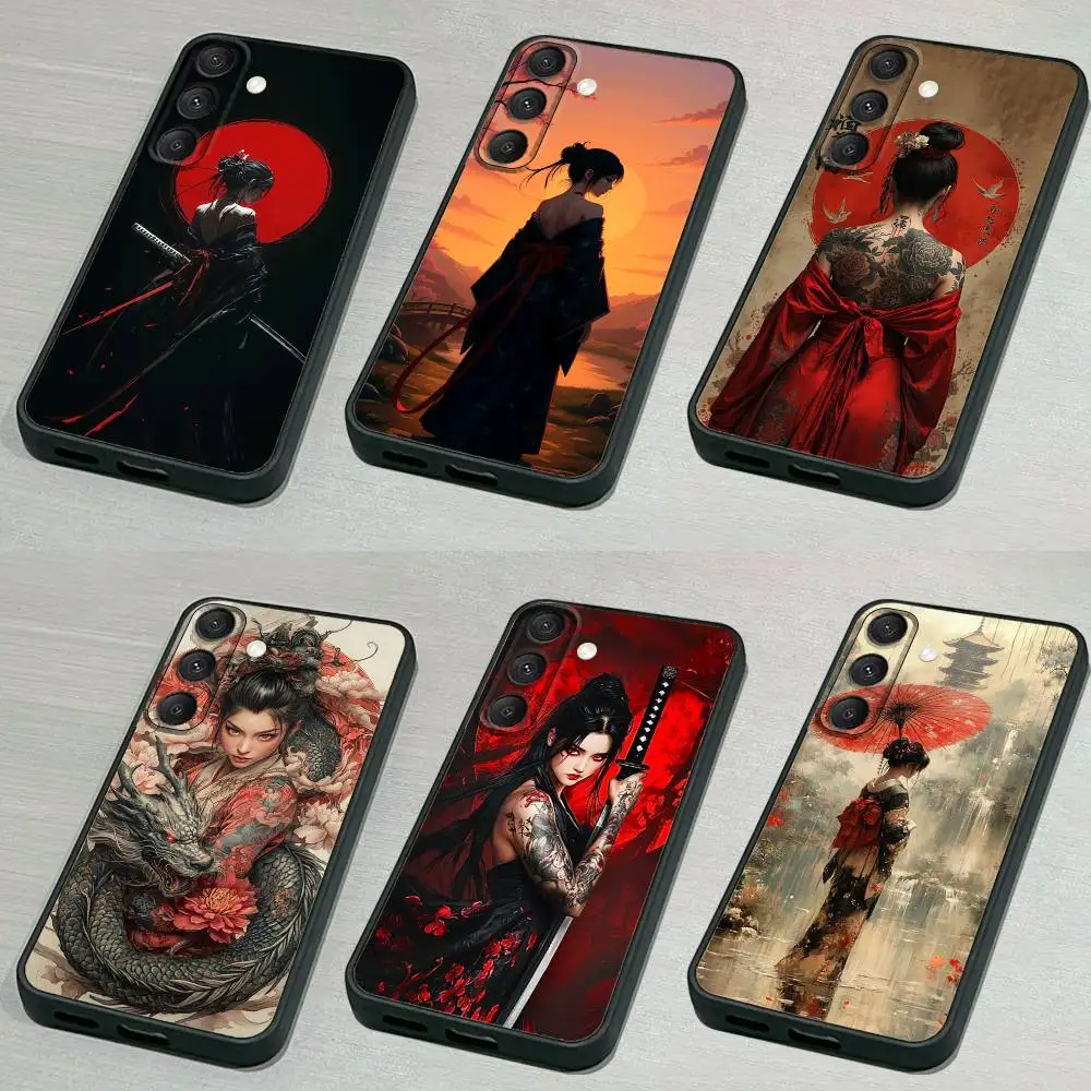 

S-Samurai Art G-Geisha Phone Case For Samsung S 25,24,23,22,30,21,10,9,Ultra,Plus,Lite,FE,4,5G Black Soft Case