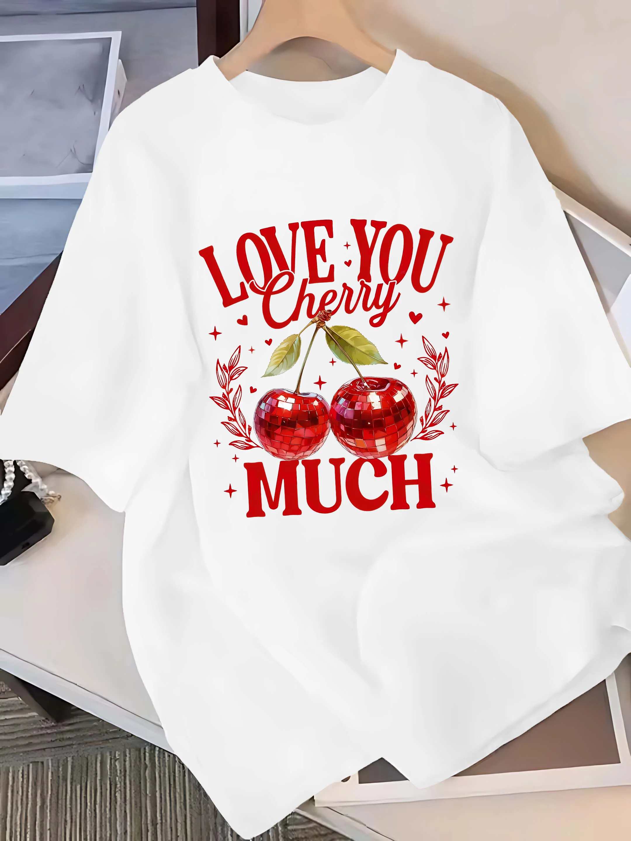 

Plus - Size Tee: “LOVE YOU Cherry MUCH” Disco Cherry Graphic