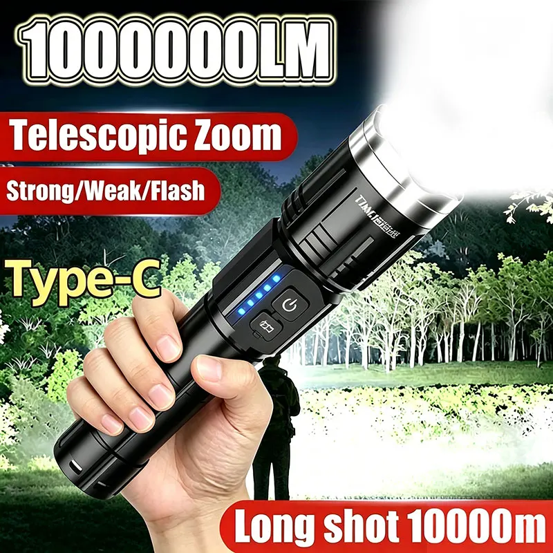 

High Power LED Flashlight Powerful TYPE-C Rechargeable COB Flashlight waterproof Torch For Outdoor Camping Hiking