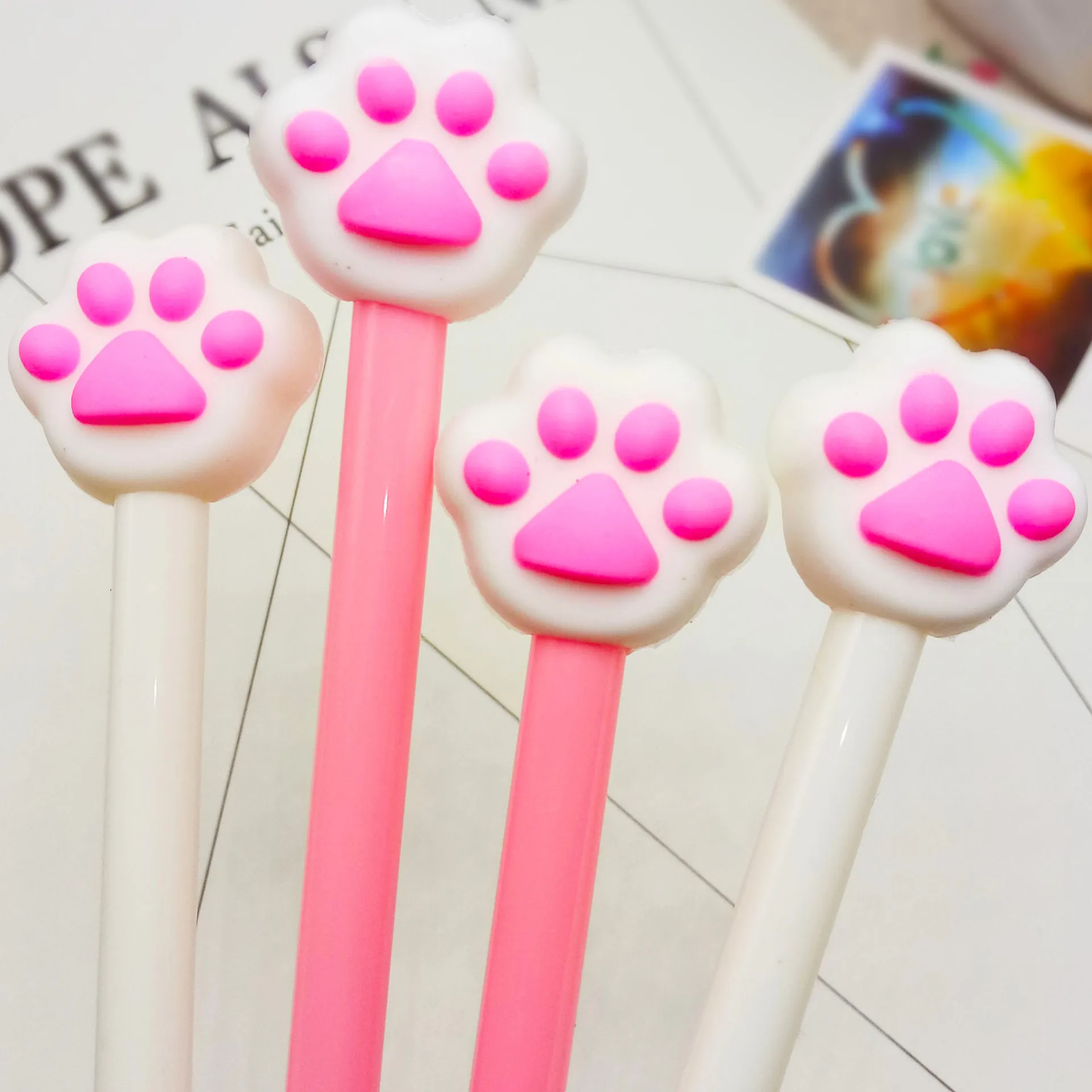 24 Pcs Wholesale Cute Cat Paw Pink Neutral Pen Gel Pens Student Writing School Bear Paw Stylos Cute Stationery Supplies