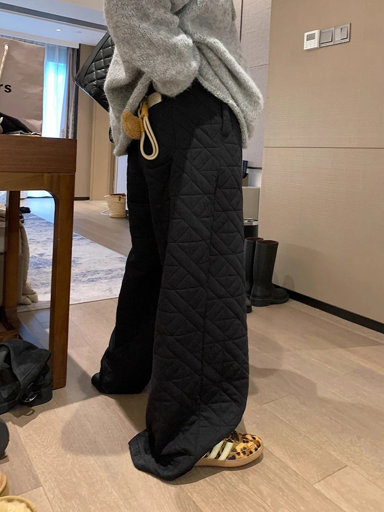 Winter Dikke Argyle Wijde Pijpen Broek Vrouwen Y2K Hoge Taille Streetwear Losse Casual Broek Vrouwelijke Warme Alle Match Rechte Broek