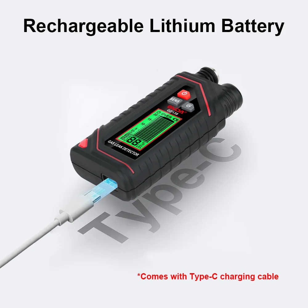 GVDA Rechargeable Digital Meter Combustible Gas Detector Gas Leak Analyzer Natural Gas Tester Gas Leak Monitor Sound Light Alarm