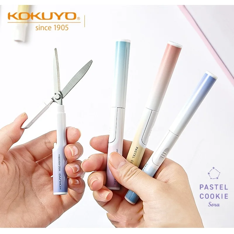 Kokuyo Pastel Cookie Folding Scissors Hitting Color Safe Portable Pen Cutter for Paper Diary Office School A7271