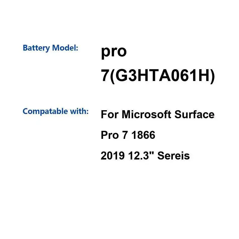 

Reliable Power Supply Laptop Battery 5702Mah For Microsoft Surface Pro 7 1866 2019 12.3" G3HTA061H