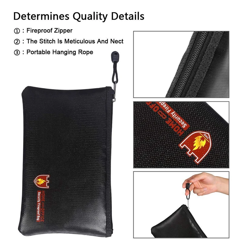 2 Pcs Fireproof Document Bags, A4 Size Waterproof And Fireproof Bag With Fireproof Zipper For Ipad, Money, Jewelry, Passport, Do