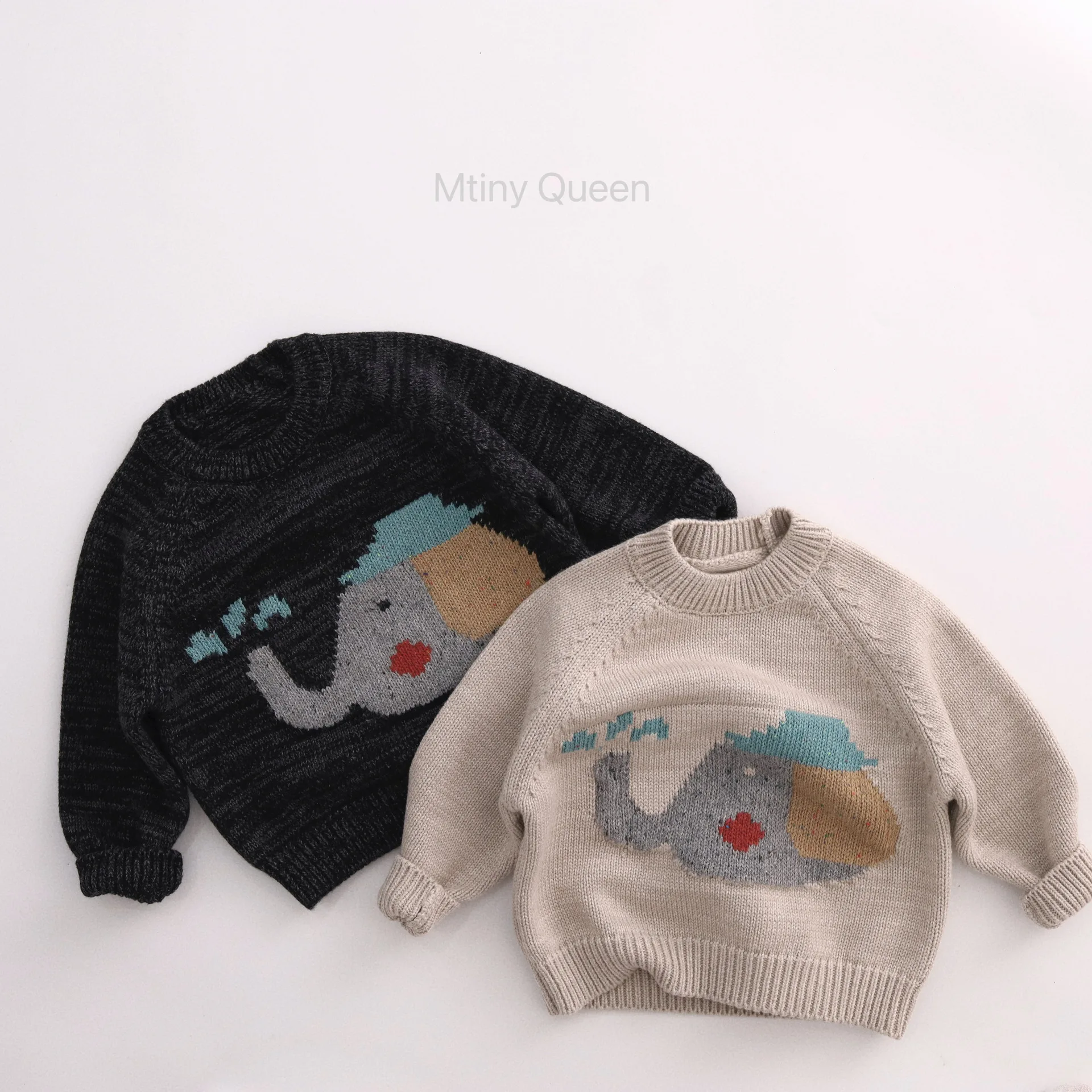 Bellbell Autumn Winter Kids Boys Sweater Loose Cartoon Jacquard Babys Boys Pullovers Round Collar 1-6Yrs Toddler Boys Knitwear