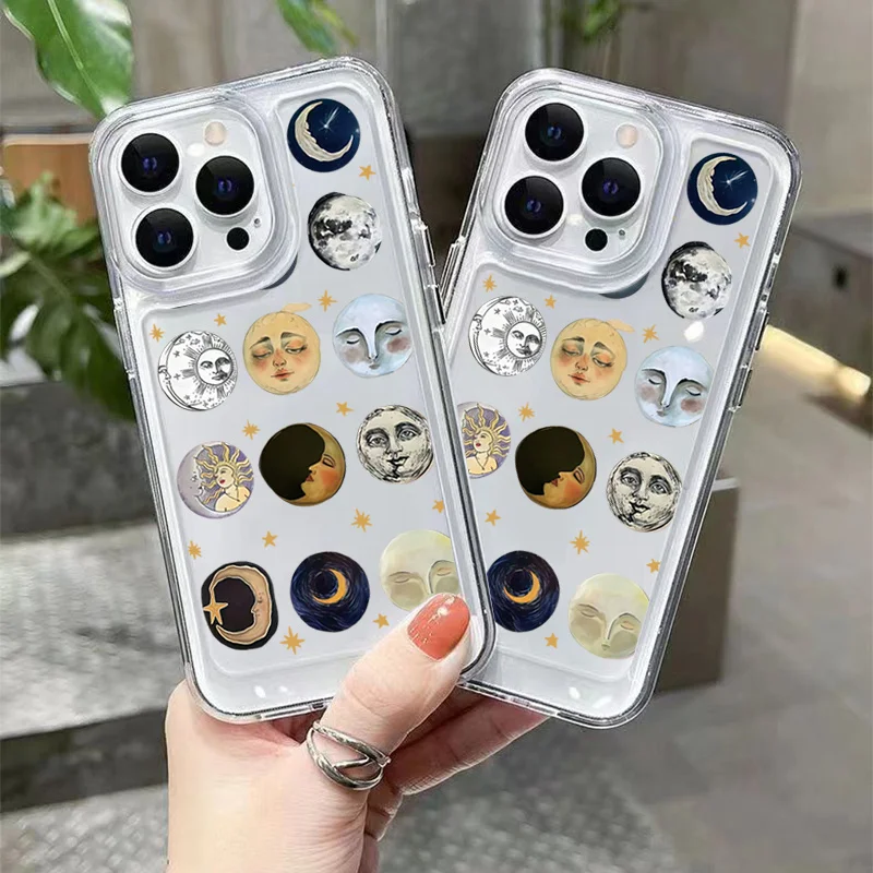 

Face Moon Design Clear TPU Full Coverage Protective Phone Case For iPhone 16 15 14 13 12 11 Pro Max XS X XR 7 8 Plus Soft Cover